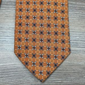 Ermenegildo Zegna Orange Geometric 100% Silk Neck Tie 58x3.5 office career